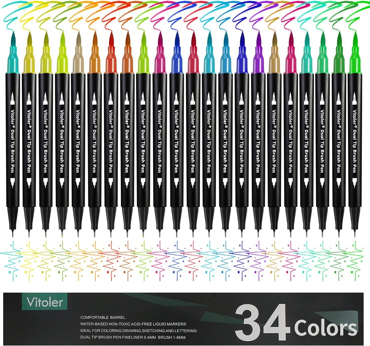 Colored Markers Dual Tip Brush Pens,Fine Tip Markers & Fine Point Art Pens  for Kid Adult Coloring Drawing Planner Art Craft Supplies (24 Brush Pens  Set)